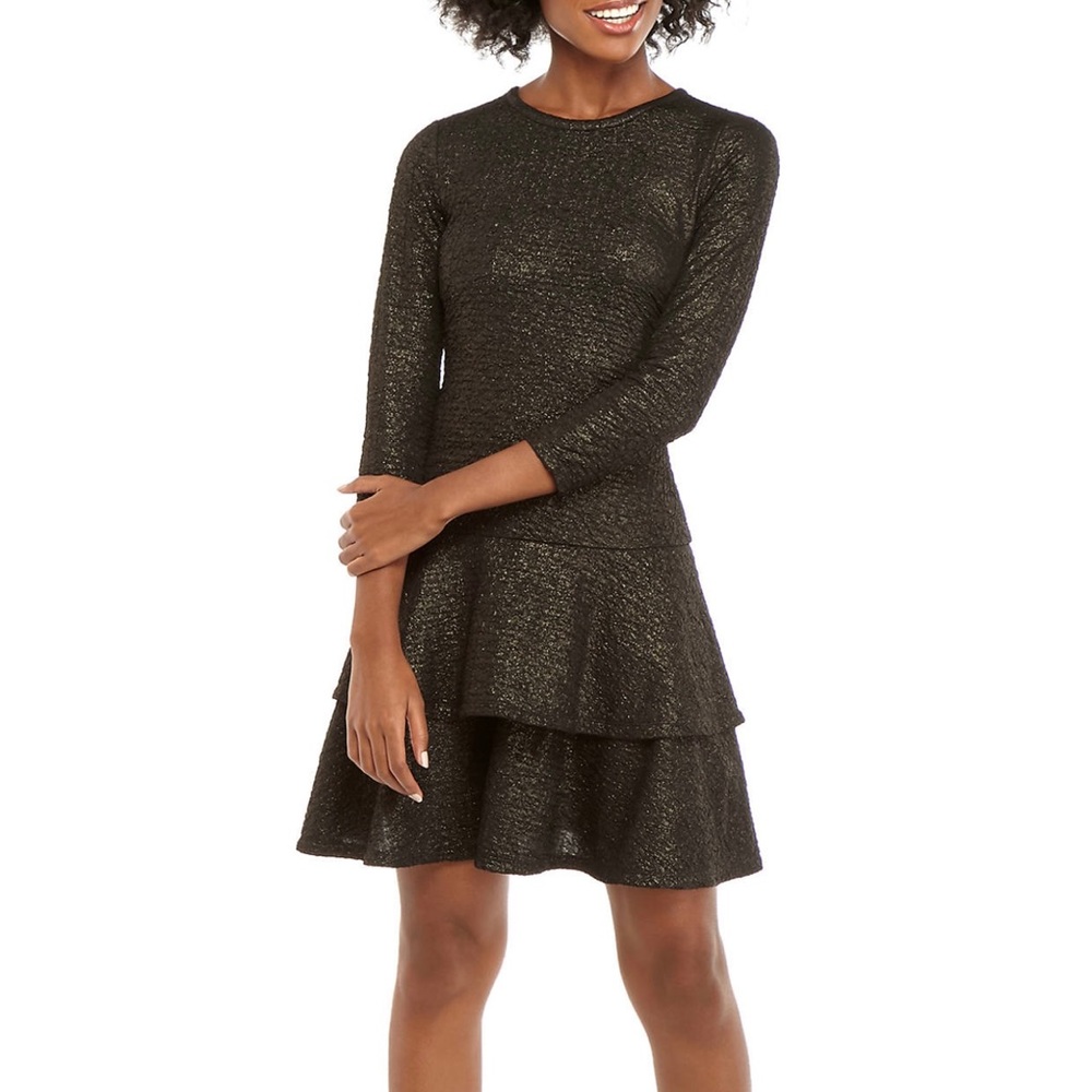 Michael Kors Crinkle Jacquard Dress - Black & Gold (Size: Medium) (NWT)